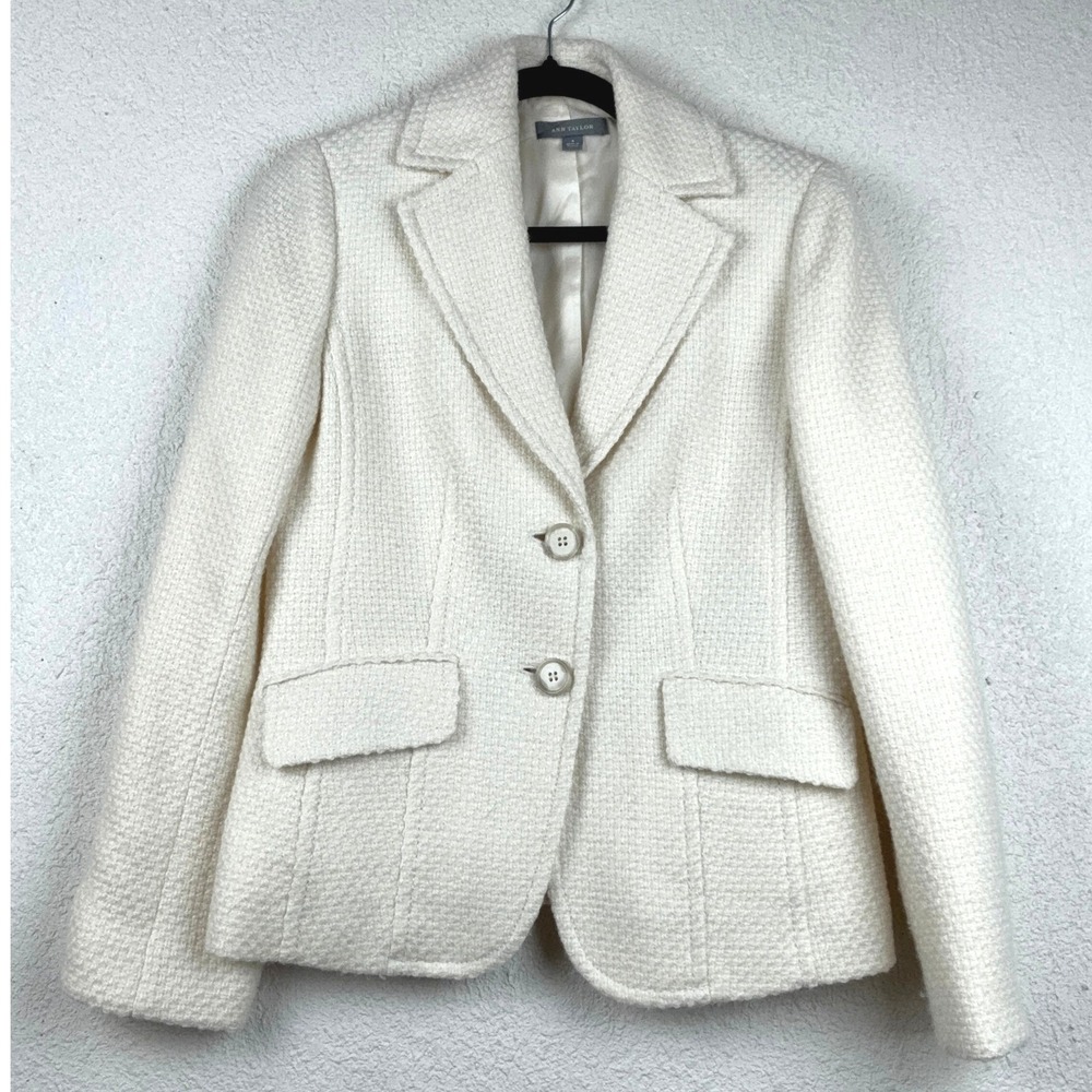 Ann Taylor Cream White Tweed Wool Blazer - 4 - Professional Classic QuietLuxury